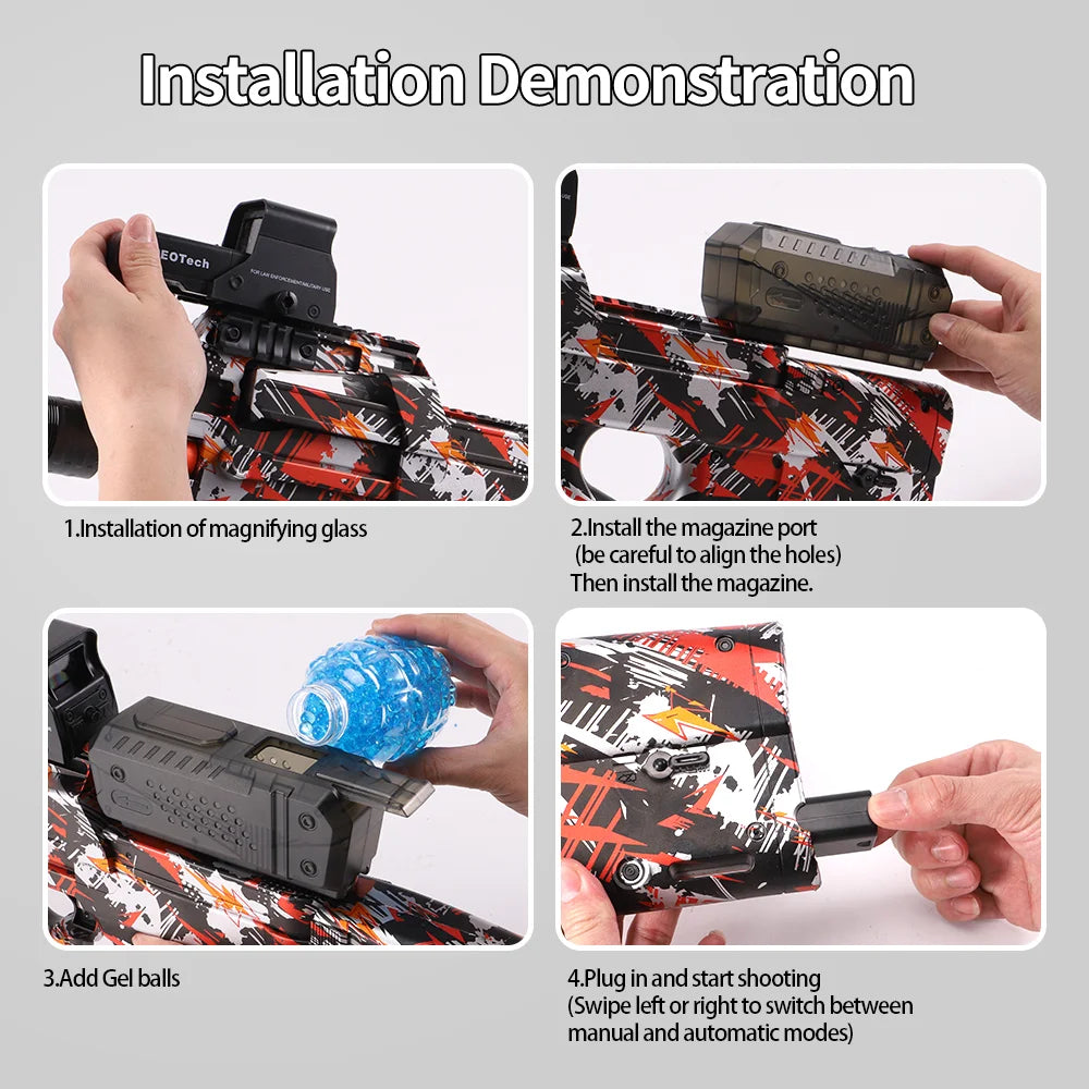 P90 Electric Gel Gun Toy Gun, Fully Automatic Splash Ball Toy Gun Suitable for Outdoor Activities -, Outdoor Shooting Team Game