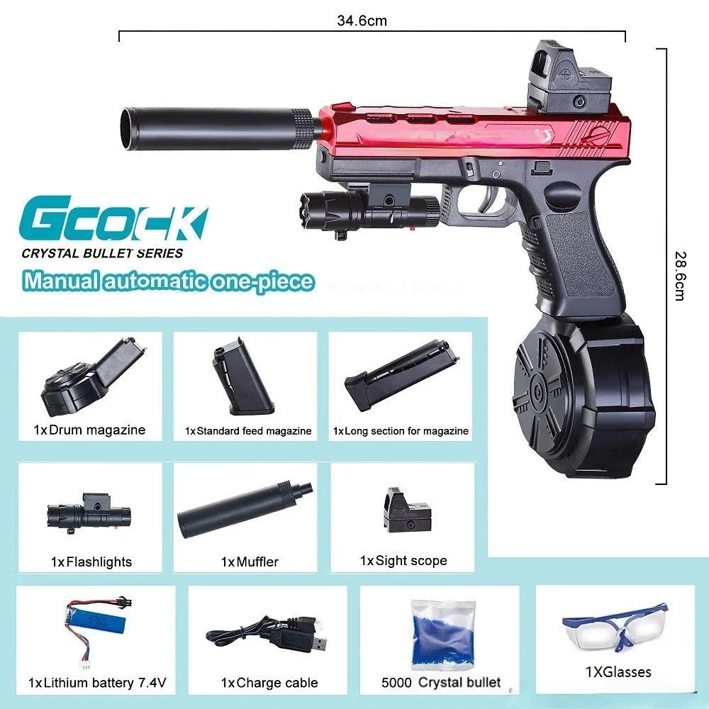 2 in 1 Automatic Shooting Splash Ball Airsoft Electric Christmas Toy Gun Water Ball Weapon Pistol Outdoor Sports Gel Kids Adults
