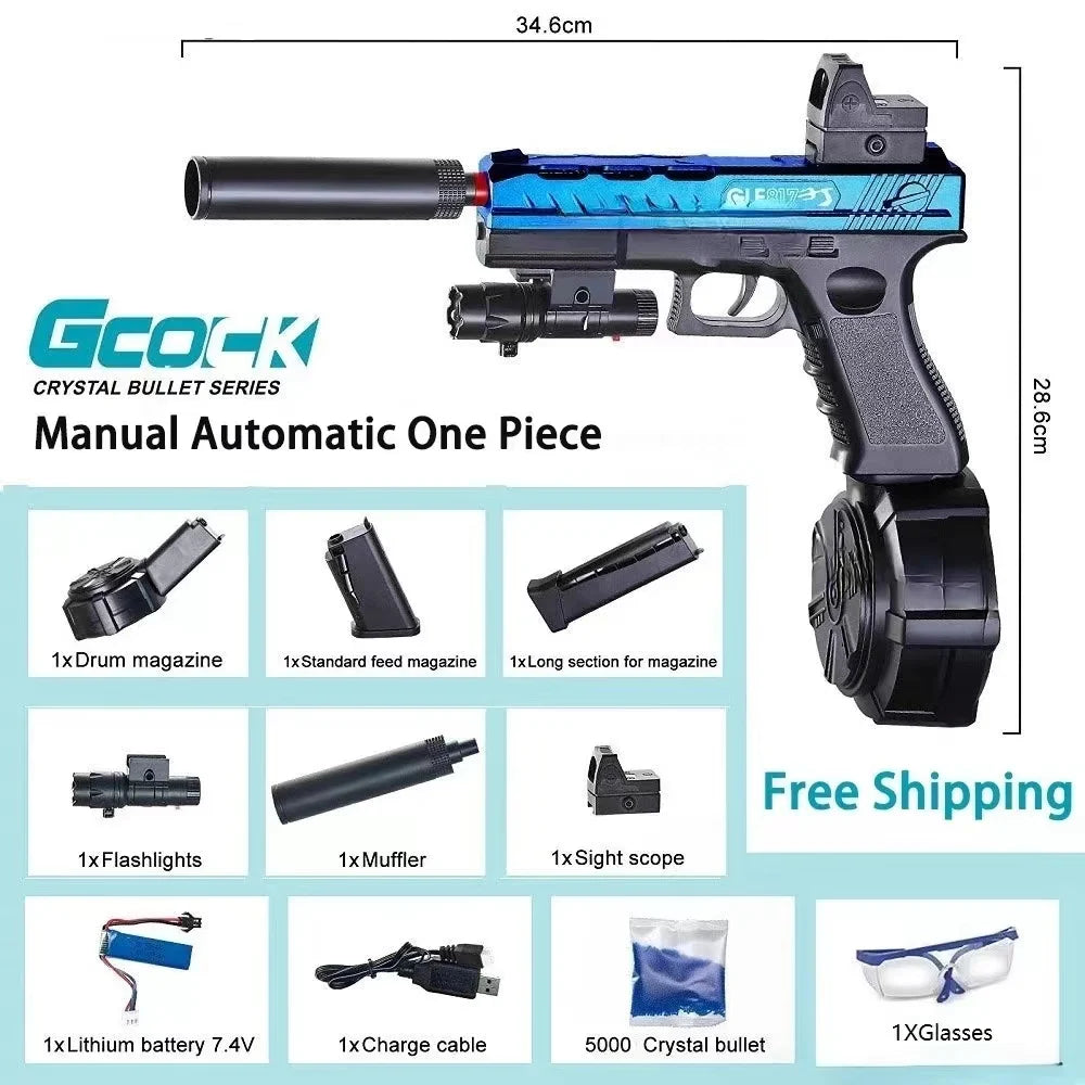 2 in 1 Automatic Shooting Splash Ball Airsoft Electric Christmas Toy Gun Water Ball Weapon Pistol Outdoor Sports Gel Kids Adults