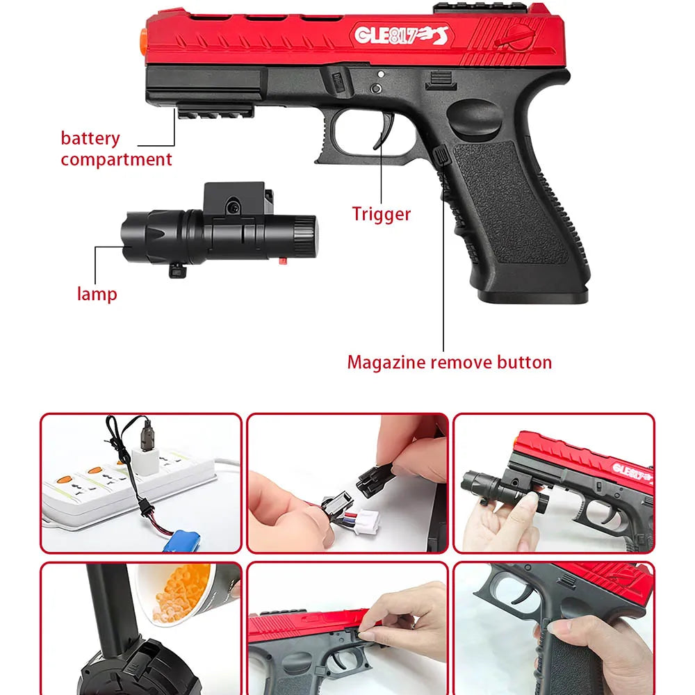 2 in 1 Automatic Shooting Splash Ball Airsoft Electric Christmas Toy Gun Water Ball Weapon Pistol Outdoor Sports Gel Kids Adults